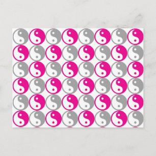 Cartão Postal Cinza e padrão yin yang rosa