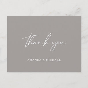Cartão Postal Cinza Elegante Casamento Monocromático Obrigado