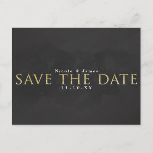 Cartão Postal Cinza Escuro & Dourado SAVE THE DATE Noivado Casam