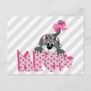 Cartão Postal Cinza Gato e Mosto Rosa
