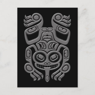 Cartão Postal Cinza Haida Spirit Tree Sapo em Preto