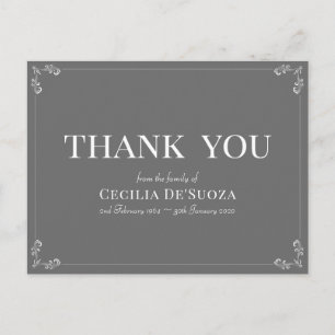 Cartão Postal Cinza Obrigado Funeral Simpatia Elegante Simples 