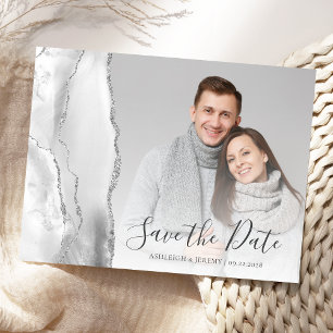 Cartão Postal Cinza Silver Agate Foto personalizada Salvar a Dat