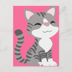 Cartão Postal Cinza Sorridente Bonita por Gato