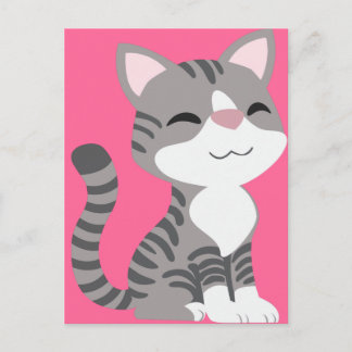 Cartão Postal Cinza Sorridente Bonita por Gato