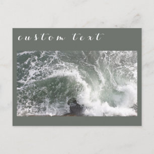 CARTÃO POSTAL CINZA VERDE OCEANO ONDAS MARÍTIMAS QUEBRANDO ÁGUA