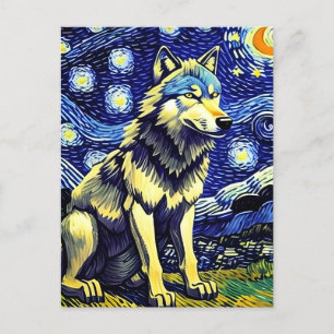 Cartão Postal Cinza Wolf Starry Night