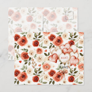 Cartão Postal Cinzela Azul Cor-de-rosa Floral Red Hair Girl