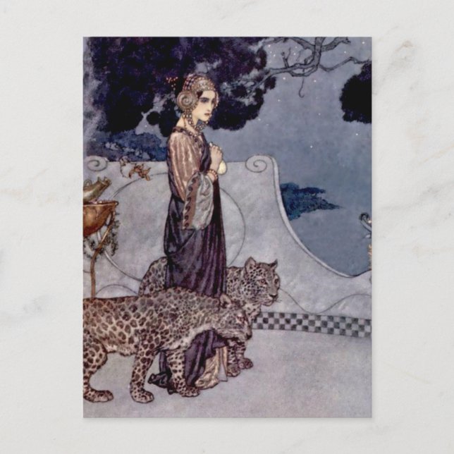 Cartão Postal “Circe Com Leopardos” por Edmund Dulac (Frente)