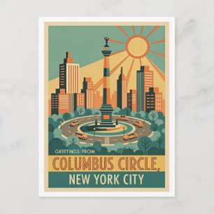 Cartão Postal Círculo Columbus Cidade de Nova York Arte Retro