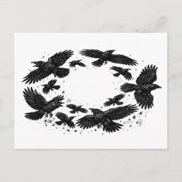 Cartão Postal Círculo de Corvos – Ilustração Assombrada a Tinta