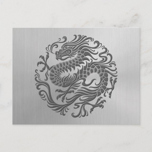 Cartão Postal Círculo de Dragão Chinês com Efeito de Aço Isolado (Frente)