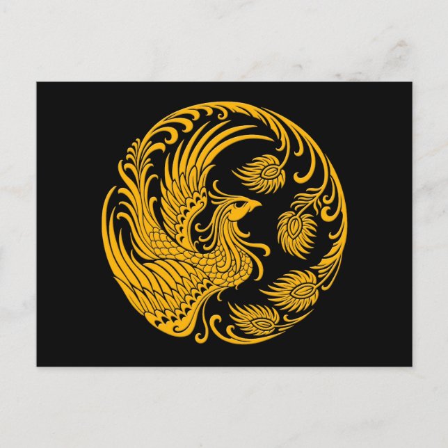 Cartão Postal Círculo Phoenix Amarelo Tradicional em Preto (Frente)