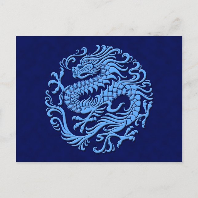 Cartão Postal Círculo Tradicional do Dragão Chinês Azul (Frente)
