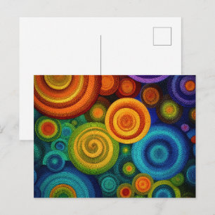 Cartão Postal Círculos concêntricos abstratos em multicolor vibr