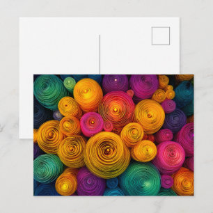 Cartão Postal Círculos concêntricos multicoloridos textura abstr