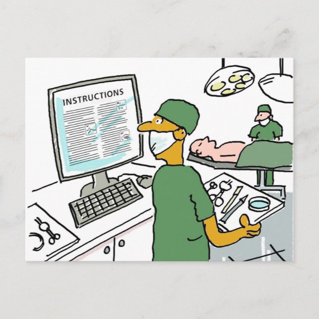 Cartão Postal Cirurgião Asiático Verifica Instruções. Divertido (Frente)