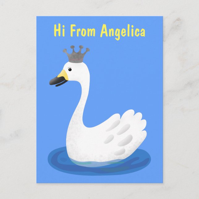 Cartão Postal Cisne branco-branco com desenho animado (Frente)
