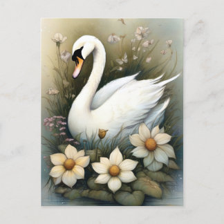 Cartão Postal Cisne com Flores