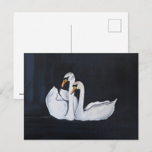 Cartão Postal Cisnes à Noite Pintura de Alfred Fox