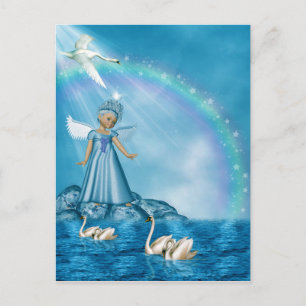 Cartão Postal Cisnes Brancas E Anjo