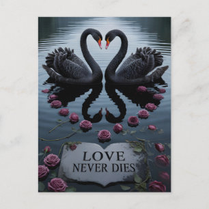 Cartão Postal Cisnes Pretos Românticos Reflexo do Coração com Te