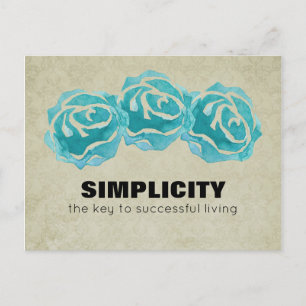Cartão Postal Citação da Tipografia Simplicidade com Rosas Tea