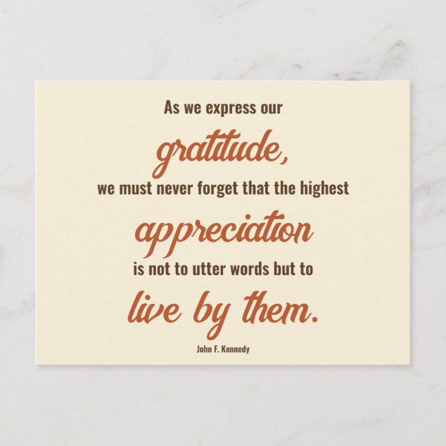 Cartão Postal Citação de Ação de Graças de John F. Kennedy de 2  (Frente)