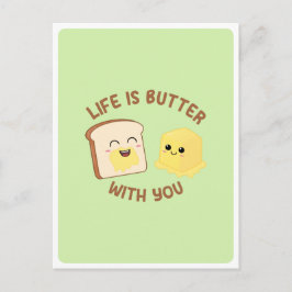 Cartão Postal Citação de Comida Pão Manteiga Kawaii Amor Amizade