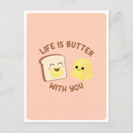 Cartão Postal Citação de Comida Pão Manteiga Kawaii Amor Amizade