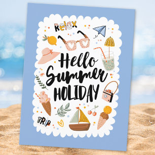 Cartão Postal Citação de Férias de Verão Ilustração Colorida Fof