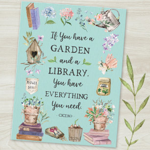 Cartão Postal Citação de jardinagem e biblioteca Jardim Floral