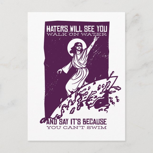 Cartão Postal Citação de Jesus Surf Engraçado (Frente)