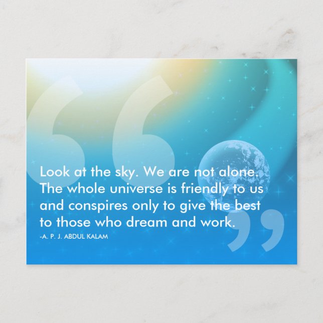 Cartão Postal Citação de sucesso de APJ Abdul Kalam (Frente)