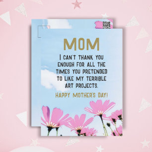 Cartão Postal Citação Divertida da Mamãe Humor Flores Floral Dia