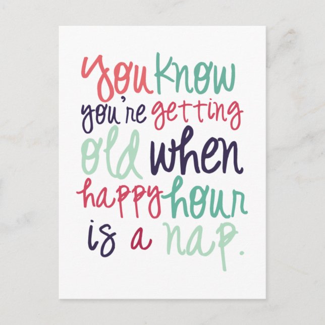 Cartão Postal Citação Divertida e Fofa Dizendo Humor ao Envelhec (Frente)