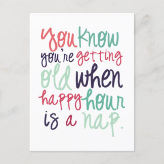 Cartão Postal Citação Divertida e Fofa Dizendo Humor Envelhecend