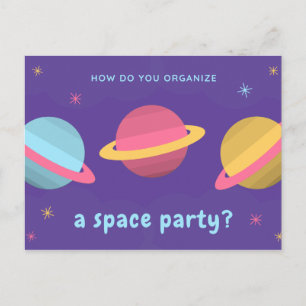 Cartão Postal Citação Divertida - Festa dos Planetas Roxos