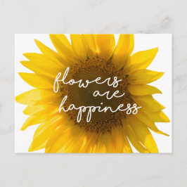 Cartão Postal Citação do girassol "flores são felicidade"