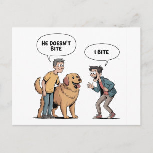 Cartão Postal Citação Engraçada de Cachorro Cartoon Eu Mordo Hum