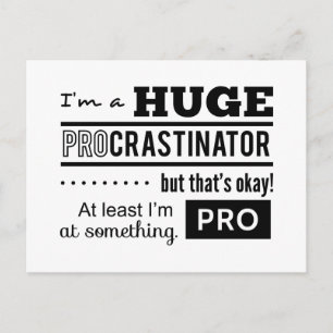 Cartão Postal Citação Engraçada de Procrastinador