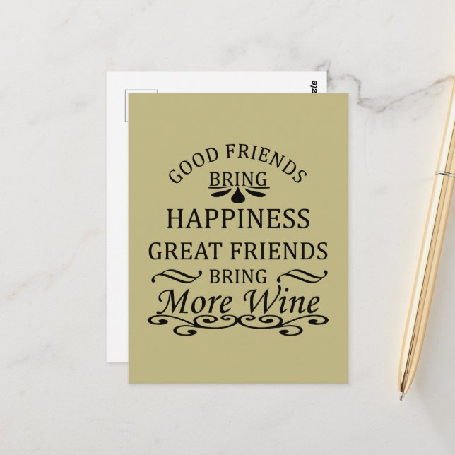 Cartão Postal Citação engraçada de vinho para amigos (Frente/Verso In Situ)