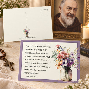 Cartão Postal Citação Floral Religiosa Católica de St. Padre Pio