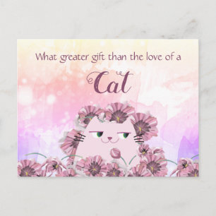 Cartão Postal Citação Fofa de Amante de Gatos Floral