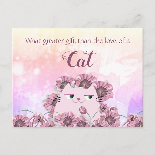 Cartão Postal Citação Fofa de Amante de Gatos Floral (Frente)