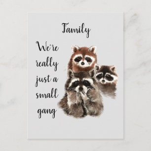 Cartão Postal Citação Inspiradora de Família Diversão Raccoon An