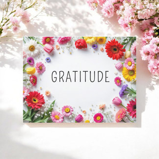 Cartão Postal Citação Inspiradora de Gratidão Floral Colorida