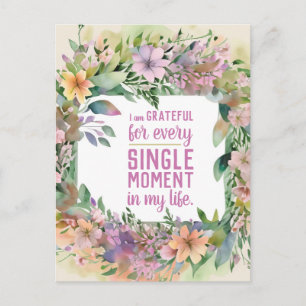 Cartão Postal Citação Inspiradora Floral Atitude de Gratidão