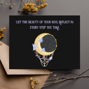 Cartão Postal Citação Inspirativa Cósmica Floral Moon