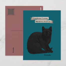 Cartão Postal Citação Misteriosa de Gato Preto Teal Rosa Pessoal